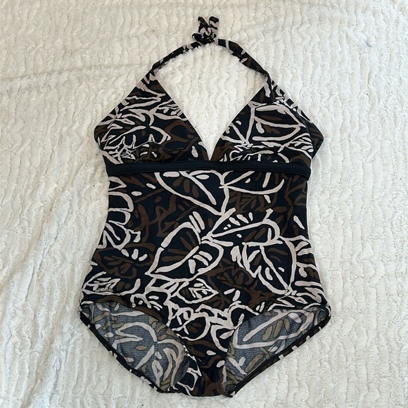 Speedo halter neck one piece swimsuit plus size women’s 18 botanical print brown - Picture 1 of 6